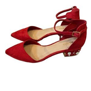 Aldo wiliweil red suede pumps with pearl detail